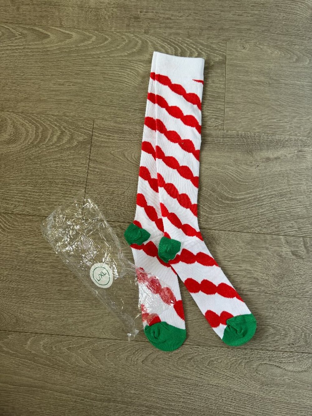 Holiday Red White Green Striped Over-the-Knee Socks L/XL